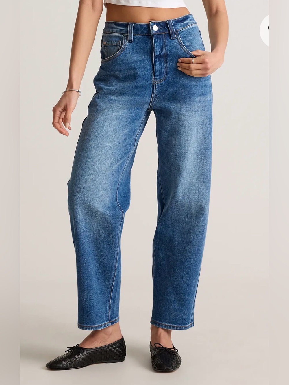 Quince Bella Stretch Barrel Jeans Blue Size 28 NWT - Picture 3 of 12